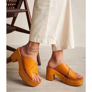 Free People Kora Boho Leather Platform Clog Orange Sweetheart Sunrise